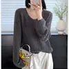 Suéter de cuello en V estilo coreano, top de punto, colección otoño 2026, diseño nuevo, suéter con lentejuelas, top holgado y versátil para mujer