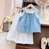 Conjunto de Pantalones Anchos de Verano Finos con Estilo para Niñas, Bebé 2026 Nuevo Conjunto de Dos Piezas Casual a Cuadros Estilo Coreano Comercio Exterior