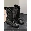 Sandalias Negras Huecas para Mujer con Suelas Gruesas, Correas Cruzadas, Uso Bidireccional Desmontable, Remaches Vintage, Moño, Botines Cortos Estilo Ballet