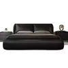 Cama de Arte em Couro Minimalista Italiana Preta Estofada de Chão Casal Moderna Simples Quarto Principal Luxo Discreto Cama de Casamento