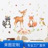 Adhesivo de pared decorativo de embellecimiento de pared de entrada de dormitorio infantil Fx-D218 personalizable de dibujos animados de zorro, pájaro, flor