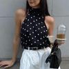 Colete Halter Retro com Bolinhas e Cadarço para Mulheres Design Transfronteiriço Europeu e Americano Verão Emagrecedor Top Estilo Garota Americana Quente