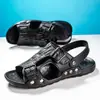 Sandálias Plus Size Verão Masculinas Novas Chinelos Preguiçosos PU Texturizado Desgaste Viagem Dirigir Exterior Praia Sapatos Masculinos