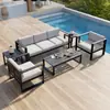 Sofá Externo de Liga de Alumínio com Braços de Madeira Plástica para Pátio, Terraço, Varanda de Villa, Escritório de Vendas, Lazer, À Prova d'Água, Proteção Solar, Exportação