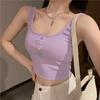Camisola de Canalé de Color Sólido de Verano 2024 Ropa Exterior para Mujer Trendy Ins Street Corta Colorida con Botones Top Ajustado