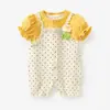 Ropa de Verano Delgada para Bebé Mono con Estampado Floral Falso de Dos Piezas para Bebé Mono de Salida de Manga Corta para Recién Nacido Traje para Gatear