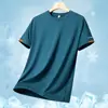 Atacado Transfronteiriço Tiktok Live-Stream Venda Quente Camiseta de Seda de Gelo para Homens, Nova Secagem Rápida Respirável Caimento Solto Gola Redonda Casual Manga Curta