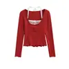 Ropa de Mujer al por Mayor Transfronteriza Estilo Europeo y Americano Otoño e Invierno Nuevo Diseño Adelgazante de Falso Dos Piezas Camiseta Base