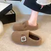 Pantuflas de Medio Uso Peludas con Hebilla Retro Cubre-Dedo Otoño/Invierno Planas Perezosas Calzado para el Hogar Versátil Felpa Zapatos Birkenstock