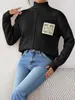 Suéter Pulóver de Punto para Mujer, Color Sólido, Cuello Medio Alto, con Bolsillos Huecos de Lentejuelas y Diseño de Retazos, Nuevo para Otoño e Invierno, Europeo y Americano, Transfronterizo