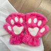 Luvas Garra de Gato Pelúcia Meio Dedo Pata de Urso Luvas sem Dedos Fofas Femininas Veludo Grosso Luvas Halter de Veludo Luvas Quentes de Desenho Animado