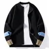 Cardigan de Malha Masculino Preto com Punho Patchwork Gola Alta Zíper Duplo Solto Outono Inverno Suéter Cardigan de Casal Atacado