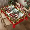 Toalha de mesa de Natal com estampa de pinheiro e rena, feita de poliéster, toalha de mesa decorativa para festa com atmosfera de feriado de inverno estilo americano