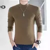Camiseta de Algodón con Cuello Semi-alto de Manga Larga para Hombres Jóvenes y de Mediana Edad, Camiseta Base Delgada, Camiseta para Hombre, Color Sólido, Base, Talla Grande, Top