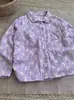 Pijama de duas camadas de gaze com estampa de patinho roxo, lapela, manga longa e calça longa para mulheres, conjunto fofo de algodão em gaze, modelagem solta para casa