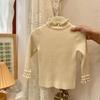 Suéter de Oreja de Madera para Bebé de Mujer Ropa para Niños Tejido para Niños Otoño e Invierno Ropa para Niña Suave Encerado Cuello Semi-alto Camiseta Base Top