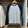 Camiseta de manga larga con cuello redondo y mangas raglán para mujer japonesa soltera, nueva camiseta de primavera con contraste de color acanalado suave, abrigo base C476855