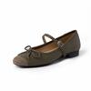 Zapatos Mary Jane Versátiles de Piel de Oveja Suave con Bloques de Color Otoño 2023 Punta Redonda Lazo Zapatos Planos de Ballet Moda