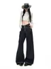 YECHUAN # Jeans de mezclilla cruda de Lyocell de pierna ancha holgados para mujer, nuevo estilo de otoño, pantalones de longitud hasta el suelo deconstruidos plisados