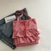 2026 nuevo bolso de hombro único a cuadros de colores contrastantes con ribete de encaje, bolso tote de gran capacidad, bolso de mano
