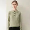 Suéter 100% cachemira pura, top versátil de punto liso para mujer, color liso, cuello polo, estilo pullover, suéter cálido de manga larga
