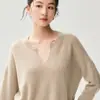 Suéter de Cachemira de Punto Cálido para Mujer, Color Sólido, Cuello Redondo en U, Manga Larga Suelta, Otoño Invierno, Nuevo Top Suave de Capa Base