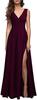 Vestido de Noche de Talla Grande de Color Sólido Transfronterizo para Mujer con Cuello en V, Sin Mangas, Abertura, Vestido Formal para Cóctel, Fiesta de Graduación, Vestido Largo
