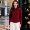 Cárdigan con cremallera y cuello alto de nuevo estilo, para mujer, de manga larga, corte ajustado y favorecedor, adecuado para primavera y otoño, forro polar, versátil, color liso, sudadera casual