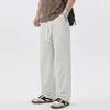 Calça casual masculina de seda gelada preta, elástica, secagem rápida, sensação refrescante, modelo novo de verão 2026, cintura elástica, calça reta folgada