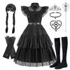 Miércoles Adams cos ropa fiesta infantil Adams un vestido negro de gasa una generación de pelo