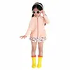 Maiô Duas Peças Feminino com Mangas Longas, Conjunto de Proteção Solar, Calça Saia com Estampa de Cerejas, Cobre a Barriga, Efeito Emagrecedor, Roupa de Banho Infantil, Pode Ser Usada Fora