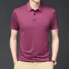 Camisa Polo de Cor Sólida Sem Costura de Luxo para Homens, Camiseta Casual Respirável de Seda de Gelo de Manga Curta
