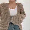 Suéter Femenino Transfronterizo Otoño e Invierno Estilo Nuevo Color Sólido Holgado Estilo Perezoso Manga de Linterna Longitud Media Popular Chaqueta Cardigan de Punto