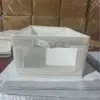 Caixa de Armazenamento Customizada de Fábrica em Algodão e Linho com Janela Transparente para Roupas, Caixa Organizadora de Mesa Dobrável Estilo Gaveta sem Tampa