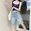 Shorts de mezclilla de pierna recta, cintura alta, corte A, adelgazantes para mujer, nueva colección de verano 2026, ligeros, elásticos y de corte holgado