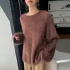 Suéter de Punto Versátil Cómodo de Color Sólido Cepillado Cálido para Otoño e Invierno Cuello Redondo Holgado Nuevo Suéter de Cachemira para Mujer