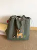 Bolsa de Hombro Bordada con Ciervo Lindo y Hoja de Arce Bolso Tote de Nylon con Cordón Estilo Retro Bolsa para Estudiante Literario y Viajero Estilo Perezoso