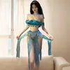 Conjunto de Moda Top Strapless con Aumento de Busto Estilo Danza Clásica Retro de las Regiones Occidentales Falda Larga de Malla Transparente con Abertura