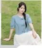 Foto Real de Artículos Nuevos en Stock: Nuevo Top de Mezclilla Azul Estilo Chino de Manga Corta, Corto, Fresco, Delgado, Suave, Adelgazante Hecho de Algodón