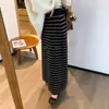 Falda Larga Recta de Punto con Rayas Retro para Mujer 2025 Otoño e Invierno Nuevo Estilo Cintura Alta Efecto Adelgazante Elegante Cintura Elástica