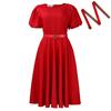D590 Ropa Europea y Americana para Mujer Moda Verano 2025 Manga Abullonada Elegante Cintura Alta Color Sólido Cuello Redondo Dobladillo Amplio Vestido Africano