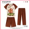 Conjunto de Pijama Infantil de Três Peças, Shorts de Manga Curta, Calça Longa, Calça Casual com Desenho Fofo, Roupa para Pais e Filhos, Roupas de Casa Infantis Tamanho Médio e Grande, Moderno