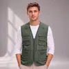 Colete Masculino de Primavera e Outono para Meia-idade e Idosos, de Puxar, Tamanho Grande, Gola V, Multibolsos, Solto, Sem Mangas, Colete Casual, Outdoor