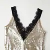 Para Comercio Exterior Transfronterizo Europeo y Americano Ropa de Mujer Aliexpress Venta Caliente Moda de Verano Vestido Brillante con Tirantes de Lentejuelas Doradas