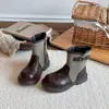 Botas Martin de Bloques de Color para Niñas Otoño 2026 Botas de Cuero Estilo Británico Retro de Media Pantorrilla Botines con Cremallera Lateral para Bebé