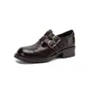 Estilo de luxo leve, couro lavado, sapatilhas Mary Jane com fivela dupla, coleção outono 2026, salto médio bloco, bico redondo, sapatos femininos de couro genuíno