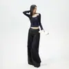 Calça Jeans Feminina Flare Solta de Cintura Irregular Estilo Retrô Americano 2026 Caimento Fluido Versátil Outono/Inverno
