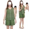Traje de Algodón y Lino para Mujer en Verano Talla Extra Gordo mm Holgado Cubre Vientre Look Adelgazante Top sin Mangas Shorts Casuales de Pierna Ancha Conjunto de Dos Piezas