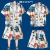 Traje de Viaje Camisa de Manga Corta para Hombre Camisa de Playa Costera Pantalones Cortos Casuales de Vacaciones Tallas Grandes Pantalones de Tres Cuartos Ropa de Pareja