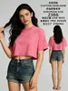 Procesamiento Personalizado de Algodón Puro de 230g Estilo Europeo y Americano Marca de Tendencia Retro Camiseta Corta Lavada Vintage para Mujer